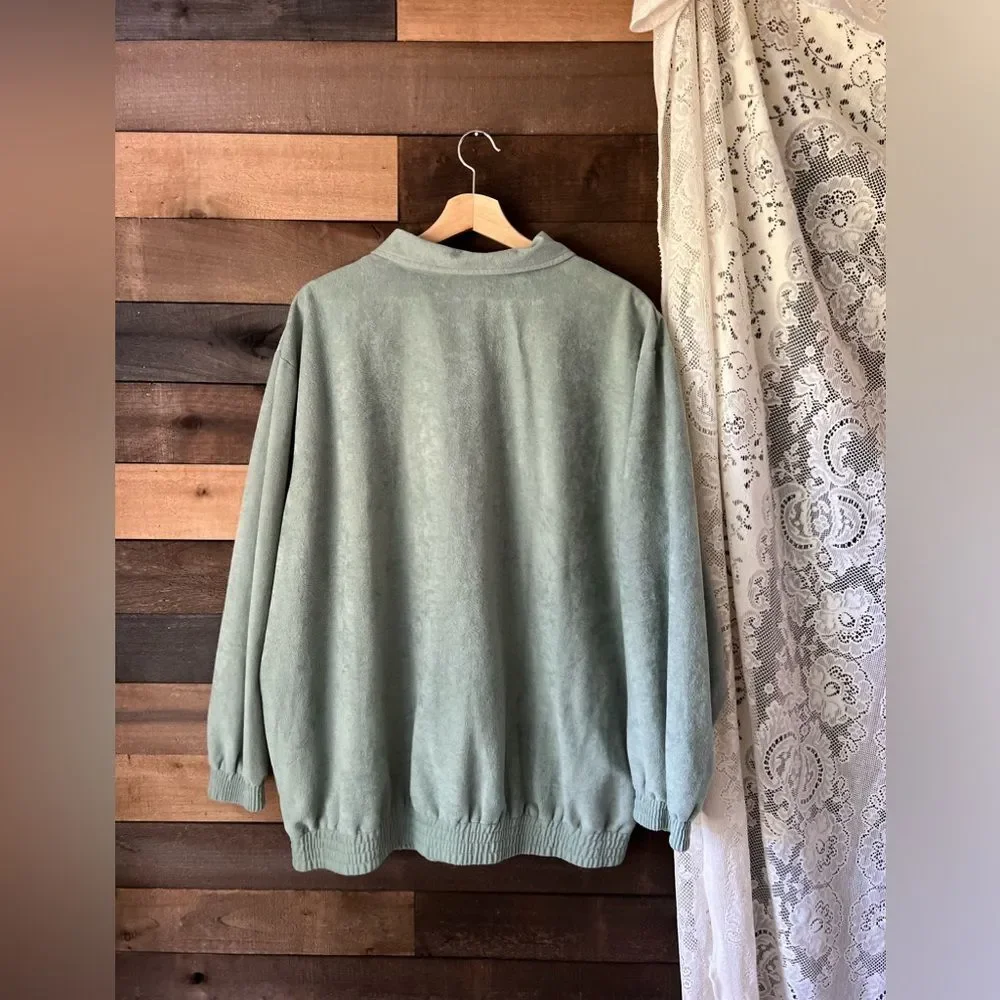 Vintage 80s Seafoam Green Soft Button Up Teddi Lightweight Jacket Plus Size
